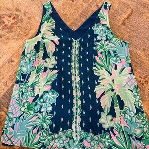 Lilly Pulitzer Blue and Green Tropical  Florin Silk Tank Top Reversible